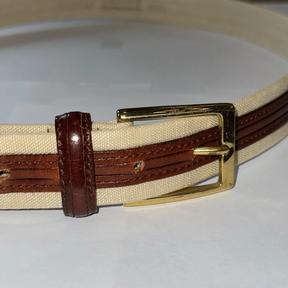 COLE HAAN‎ BROWN LEATHER BEIGE CORD BELT One Size